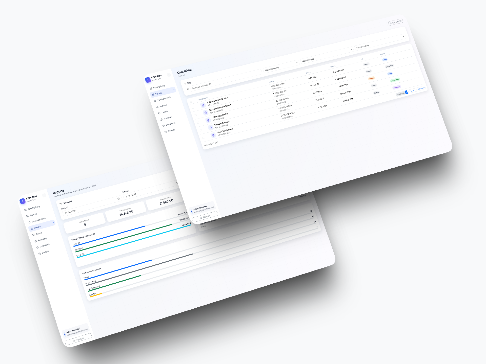 Widok listy faktur w KSeF Alert